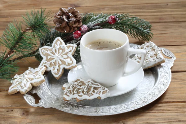 Пряничное Печенье Белой Глазурью Кофе — стоковое фото
