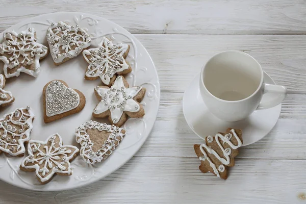Gingerbread White Glaze Fancy Christmas Cookies — Stock Photo, Image