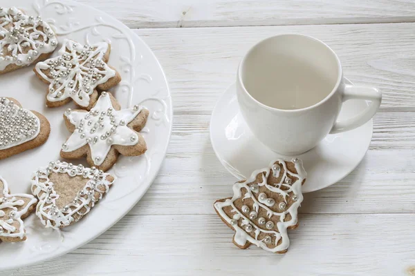 Gingerbread White Glaze Fancy Christmas Cookies — Stock Photo, Image
