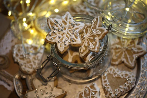 Pepparkakor Cookie Med Julgransljus — Stockfoto