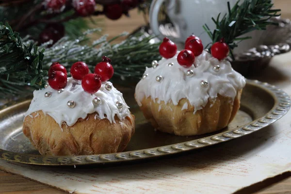Cupcakes Christmas Cupcakes White Glaze — Stock Photo, Image
