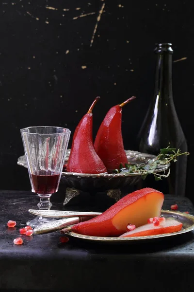 Pear in red wine. Poached pear in red wine
