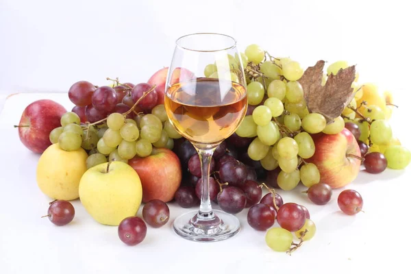 White Wine Fruits White Background — Stock Photo, Image