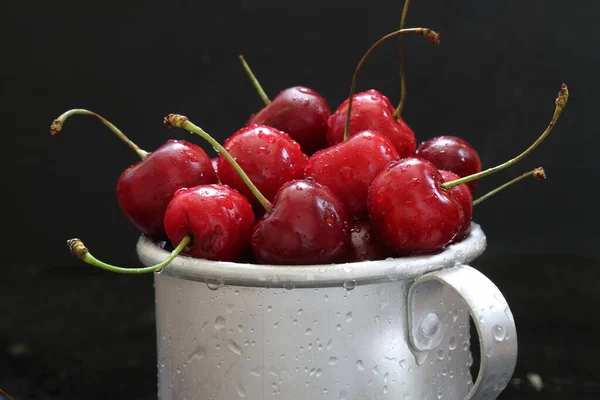 Dulce Cereza Cerezas Rojas Una Taza — Foto de Stock