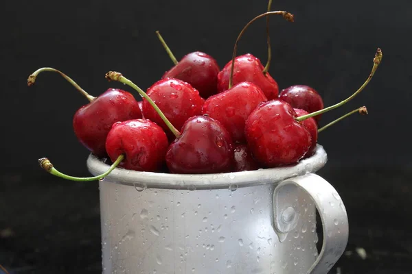 Dulce Cereza Cerezas Rojas Una Taza — Foto de Stock