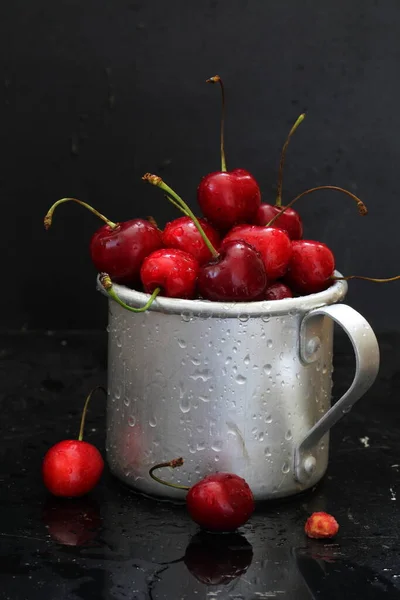 Dulce Cereza Cerezas Rojas Una Taza — Foto de Stock