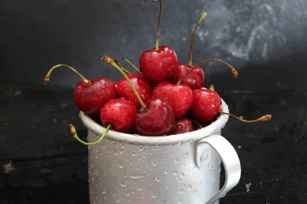 Dulce Cereza Cerezas Rojas Una Taza — Foto de Stock