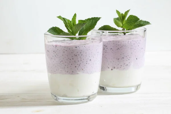 Dessert Yogurt Chia Berries White Plate — 图库照片