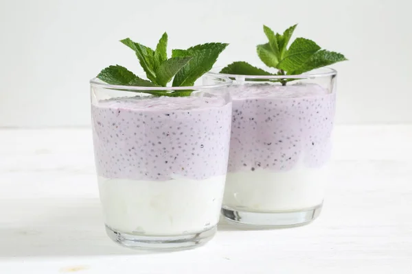 Dessert Yogurt Chia Berries White Plate — 图库照片