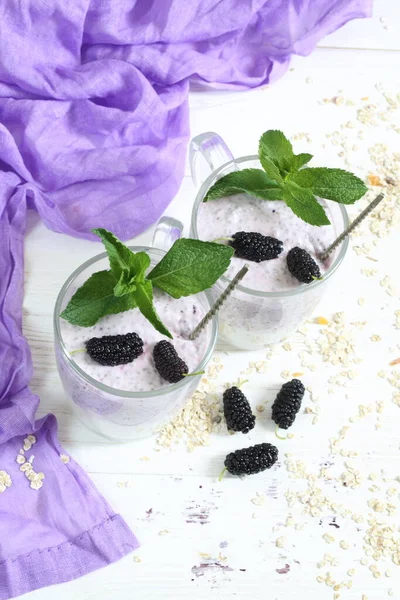 Dessert Yogurt Chia Berries White Plate — 图库照片