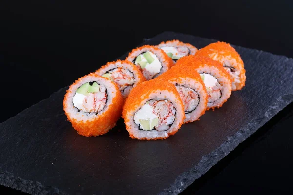 Rollos California Con Cangrejo Queso Pepino Sushi Con Cangrejo —  Fotos de Stock