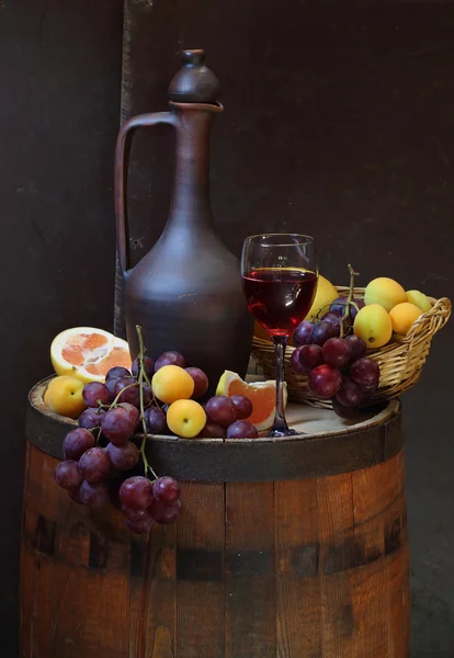 Wine, fruit and jug — Stock Photo, Image