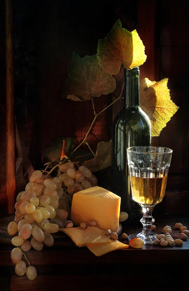 와인, 치즈와 포도 — 스톡 사진