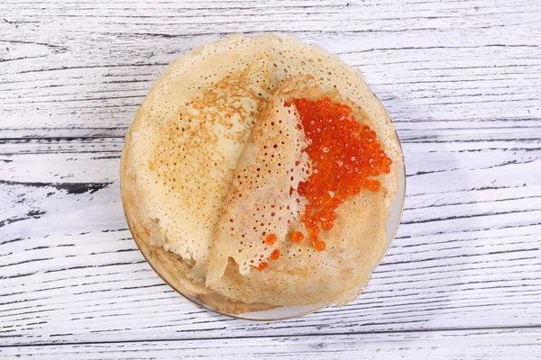 Pancakes with red caviar — Stock Photo, Image