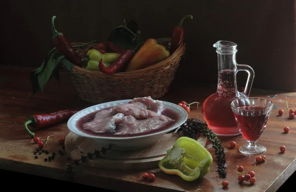 Meat marinaded in red wine and spices — Stock Photo, Image