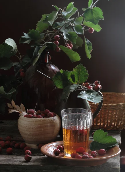 Drink from a hawthorn in a transparent glass — Stock Photo, Image