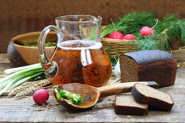 Jug with kvass — Stock Photo, Image