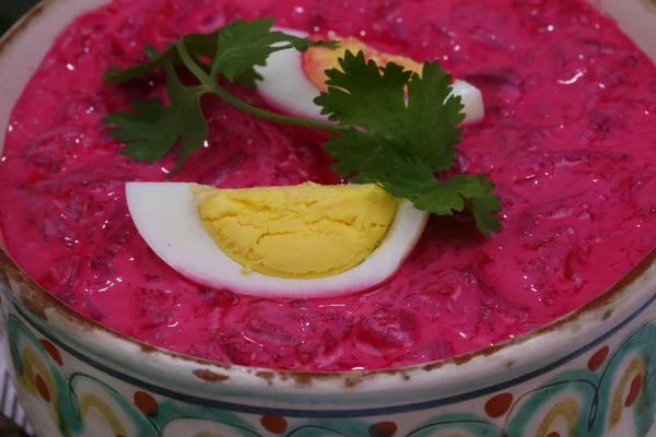 Beetroot soup - cold soup with a beet and egg submitted to a sou