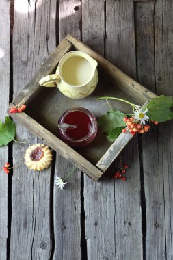 Guelder-gül şeker, kurabiye ve süt ile bir sürahi ile sildi
