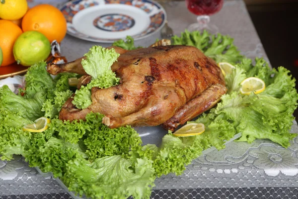 サラダの葉投稿オーブンで焼いた鴨 — ストック写真