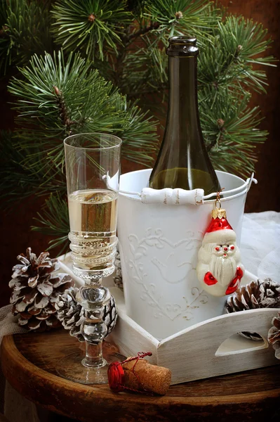 New Year's still life with champagne — Stock Photo, Image