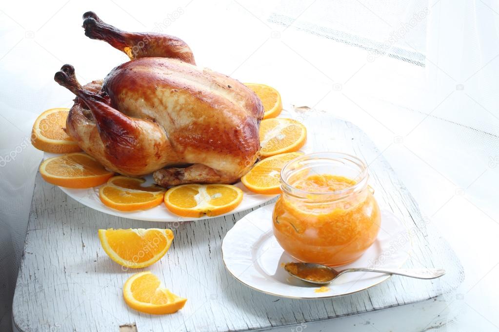Roast chicken with oranges 
