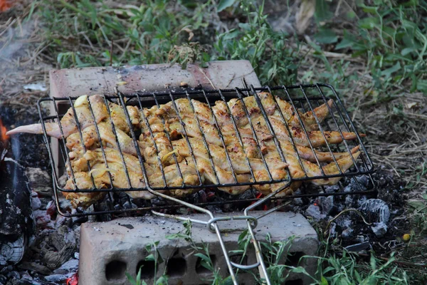 Pečené kuře, pečené kuře na bílém plat — Stock fotografie