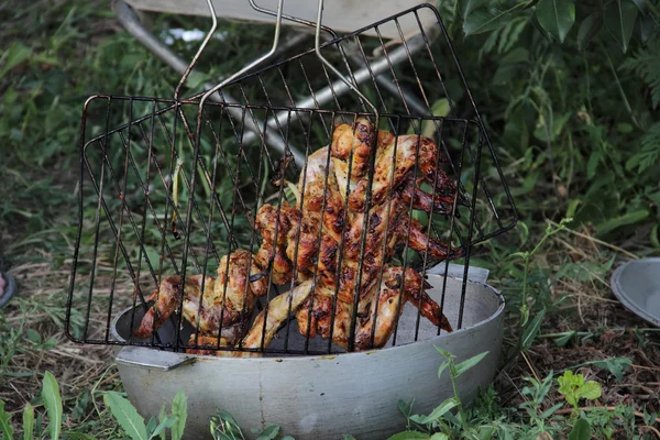 Ailes de poulet d'un barbecue sur un treillis — Photo