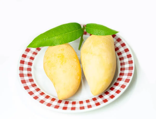 Ripe Mango Fruit Plate Tropical Fruit Isolate White Background — Stock Photo, Image