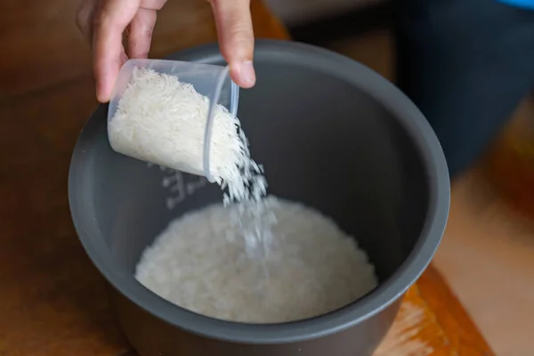 Cook Measured Rice Measuring Cup Cook Rice — Stock Photo, Image