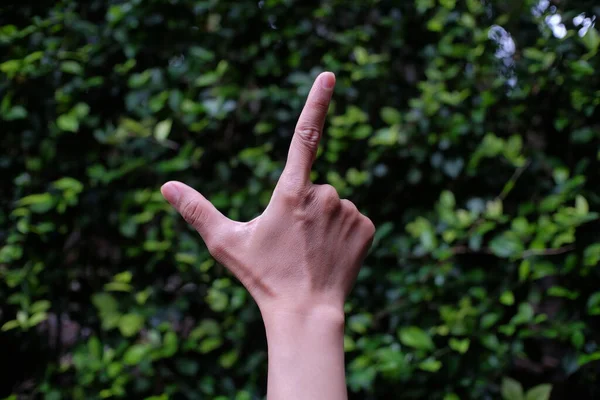 Someone\'s hand with their fingers forming an L formation, which means giving the other party the nickname Loser.