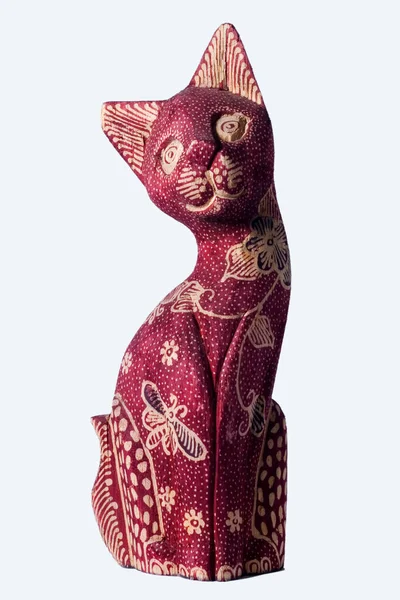 Decoração Parede Feita Madeira Forma Gato Pintada Com Motivo Batik — Fotografia de Stock