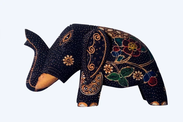 Decoração Parede Feita Madeira Forma Elefante Pintada Com Motivo Batik — Fotografia de Stock