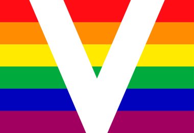 LGBT sembolü olarak gökkuşağı arkaplanı olan Zafer ifadesi için V harfi. 