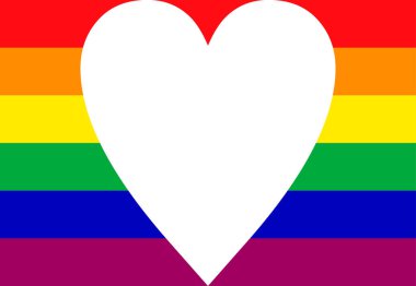Merkezi LGBT ile özdeş olan gökkuşağı renk bileşimine sahip bayrak benzeri bir dikdörtgen bir kalp sembolünün siluetidir..