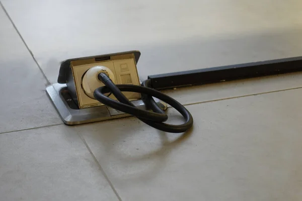 Electric Power Cord Plug Planted Floor Equipped Cover Safety — Φωτογραφία Αρχείου