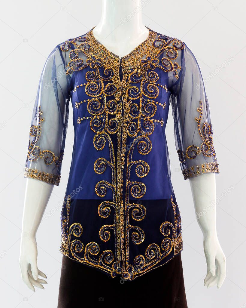 Brocade decorations on transparent kebaya clothes for women look elegant and beautiful.