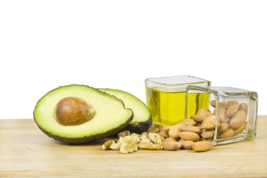 Good fats diet (avocado, dry fruits and oil) clipart