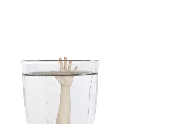 Drowning in a glass of water concept — Stock Photo, Image