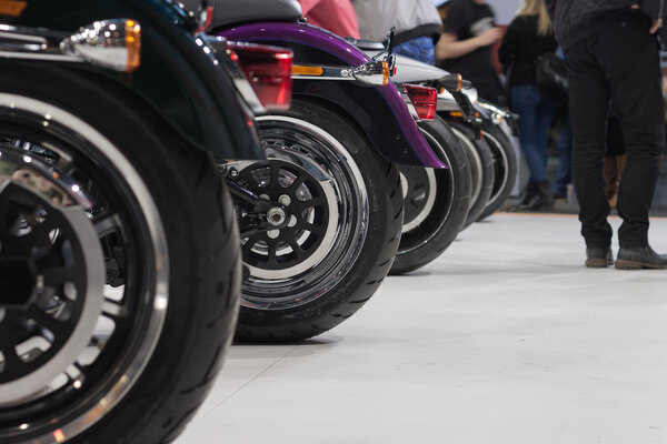 Side view of rear wheels of motorcycle 