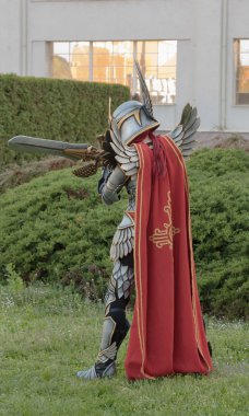 Cosplayer karakteri Haven Paladin gibi giyinmiş 