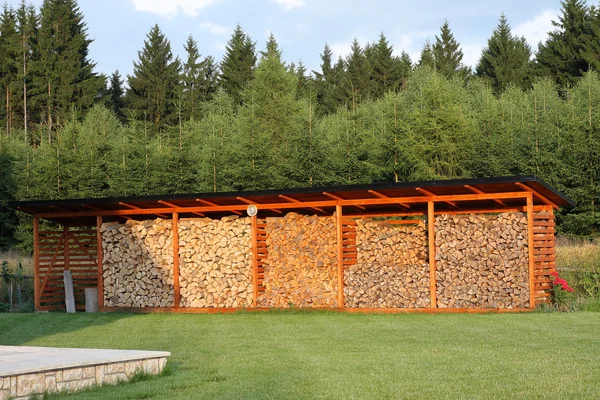 Reserve van hout in sunnny dag in de buurt van bos — Stockfoto