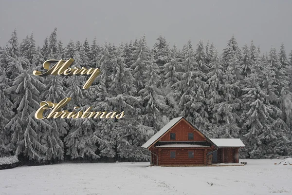 Merry Christmas winter log cabin — Stock Photo, Image