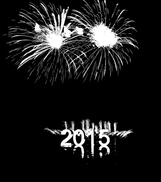2015 with fireworks with reflection on lake — Stock Vector