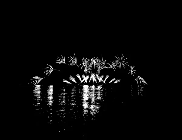 湖の反射と花火 — ストックベクタ