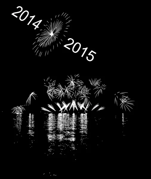 Fireworks with reflection on lake 2014,2015 — Stock Vector