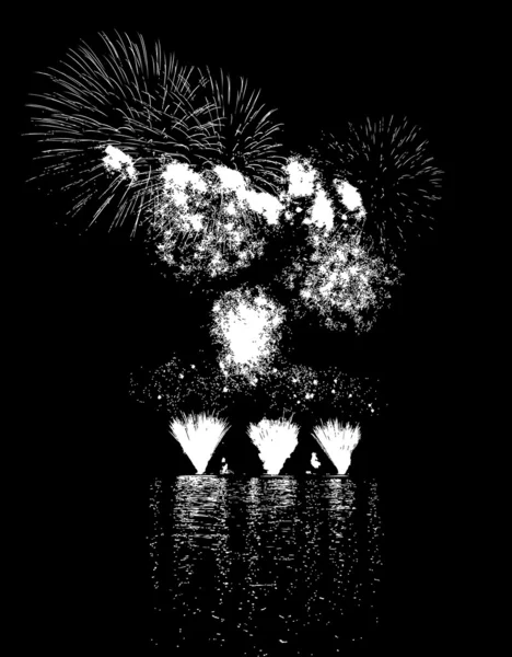 Tűzijáték tükörképe a tó — Stock Vector