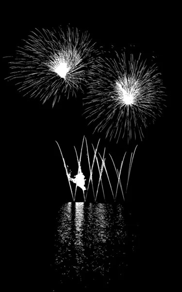 Fireworks with reflection on lake — Stock Vector
