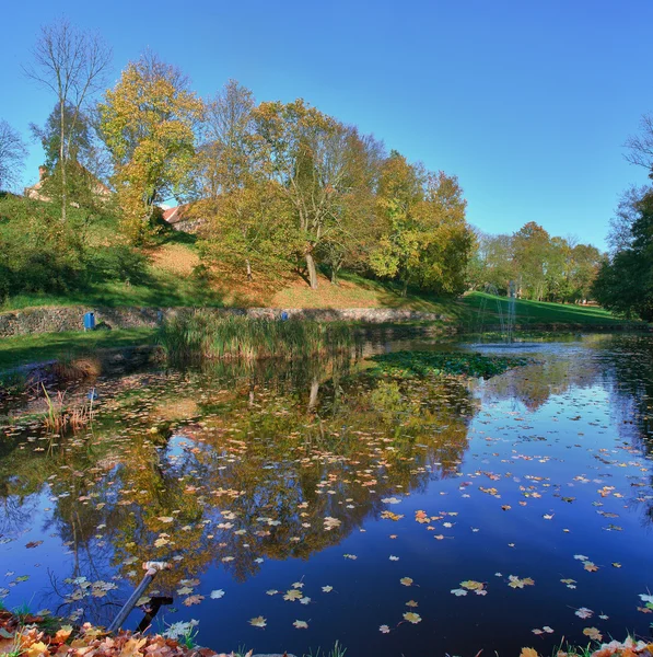 Autumn park with reflection — Stock Photo, Image