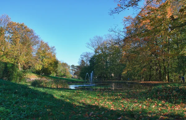 Parque de otoño con lago pequeño — Foto de Stock